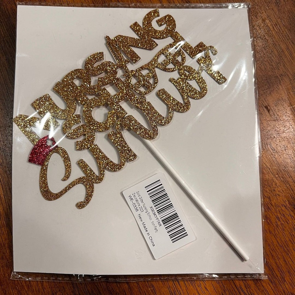 Gold Glitter Nursing School Survivor Cake Topper